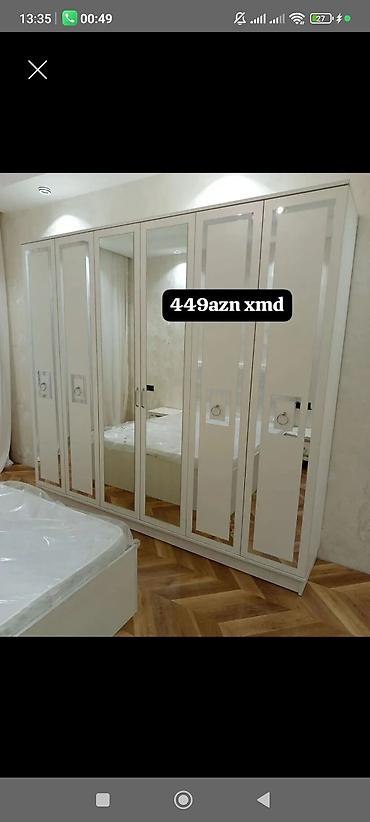 gencede qapi: Ağ rəngdə, 6 qapılı güzgülü qarderob dolabı. - Klassik-modern — 1