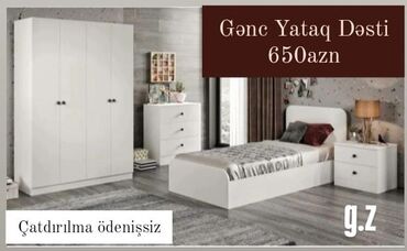 Masalar: *Gənc Yataq Dəsti💫650Azn* ✔️Dəstə daxil⬇️ ◻️Dolab 4 Qapılı ◻️Tək