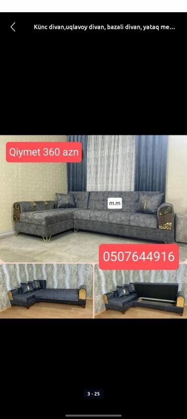 Divanlar: Künc divan, Yeni, Açılan, Bazalı, Vеlur parça, Şəhərdaxili pulsuz çatdırılma — 5