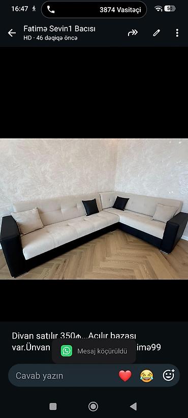 Divan satılır 350₼. Açılır bazası var.Ünvan