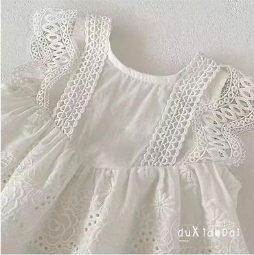 Верхняя одежда: Детская одежда: белое хлопк.нарядное платье с ободочком и носочками на — 11