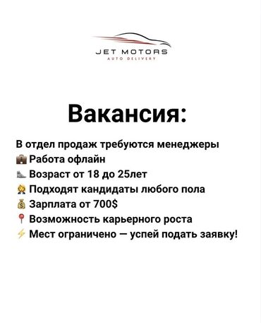 ищу работу менеджера: Талап кылынат Сатуу боюнча менеджер, Иш тартиби: Алты күндүк, Толук жумуш күнү, Карьера жактан көтөрүлүү