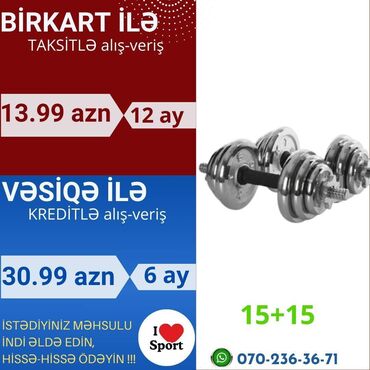 Ştanqlar: Xrom qantel dəsti 15+15 kq 🪪 şəxsi̇yyət vəsi̇qəsi̇ i̇lə kredi̇t ( 3