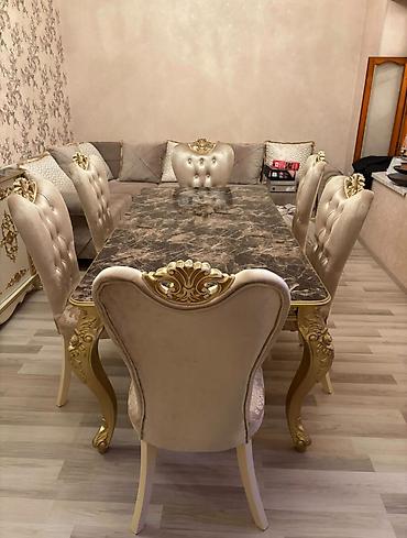 Qonaq otağı üçün, İşlənmiş, Dördbucaq masa, 6 stul