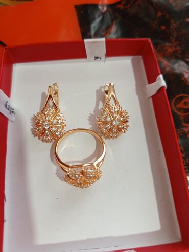 Bijuteriya dəstləri: Üzük və sırğalar - Rəng: qızılı qirmizi rus qizili rengi rose gold - — 2