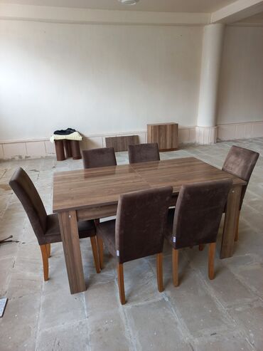 стоячий стол: Qonaq otağı üçün, İşlənmiş, Açılan, Kvadrat masa, 6 stul