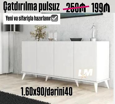 Dörd qapılı ağ rəngdə müasir üslublu bufet. Sadə və funksional dizaynı