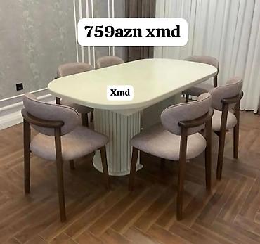 sac stolu: Yemək masası və 6 ədəd stul dəsti - Masa: oval formalı, açıq krem — 1