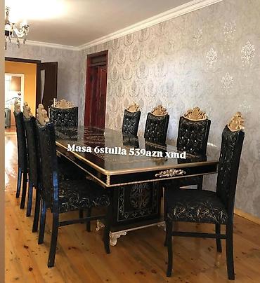 Masa və oturacaq dəstləri: Masa və 6 stul dəsti – Xmd • Komplekt: 1 yemək masası + 6 ədəd stul — 162