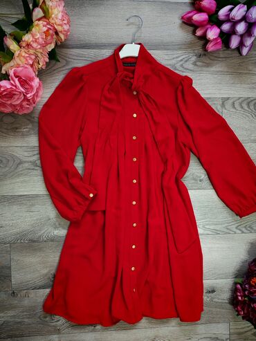 haljine dugacke: Color - Red, Long sleeves