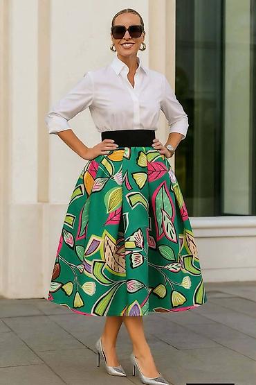 Suknje: Ženska midi suknja A-kroja sa visokim strukom - Silueta: raskošno — 2