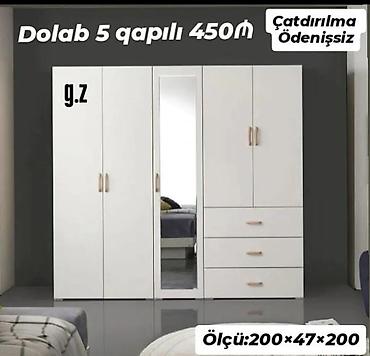 şifaner: 5 qapılı paltar dolabı - Rəng: ağ - Ön hissədə tam boy güzgü paneli - — 1