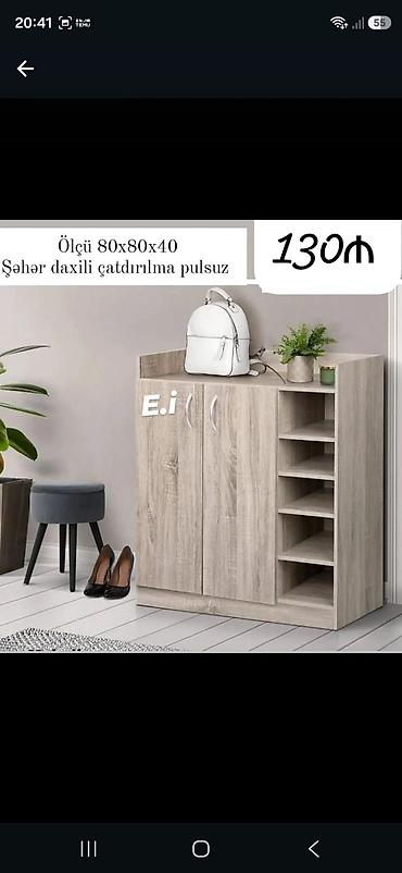 Ayaqqabı dolabı – taxta teksturalı, modern dizayn. - Ölçü: 80×80×40