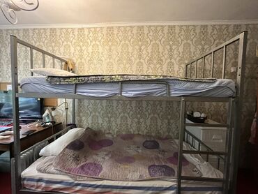 2 х ярусная кровать металлическая: Двухъярусная кровать, Железо, Складной