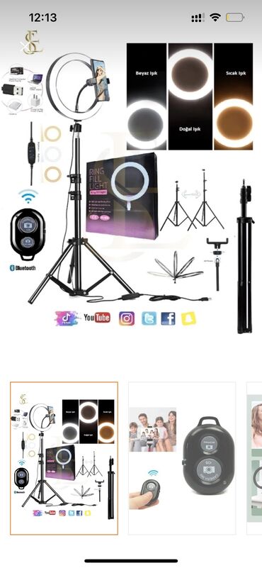 Telefon üçün tripodlar: Telefon üçün tripod,3cür dəyişən işığı var,hər tərəfə döndərmək olur