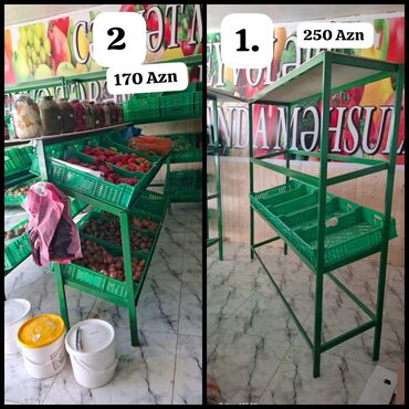 Restoran manqalları: Meyve terevez vitrinleri satilir. ( 1.)Uzunu 2 m hündürü 1.85 eni 60