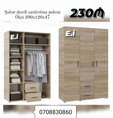 Çarpayılar: Yeni, Açılan, 3 qapılı Qarderob, paltar dolabı