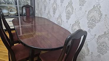 islenmis masa: Qonaq otağı üçün, İşlənmiş, Açılan, Oval masa, 6 stul — 2
