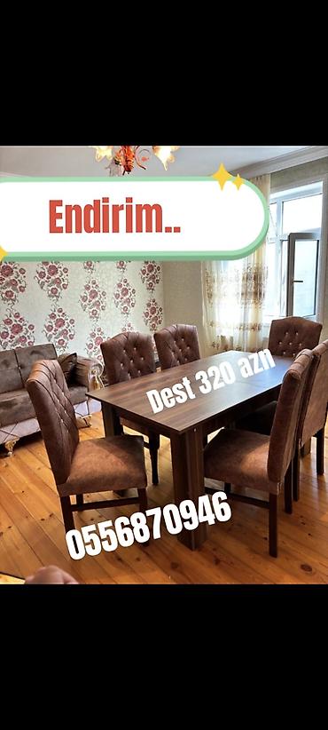 Masa və oturacaq dəstləri: Qonaq otağı üçün, Yeni, Açılmayan, Dördbucaq masa, 6 stul — 2