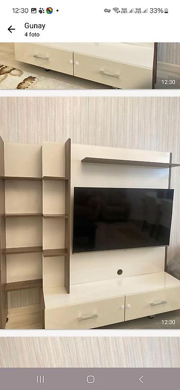 TV stendi və divar modulu - Material: laminat/MDFlam kombinasiya