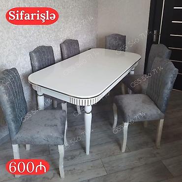 modern stol stullar: Sifarişlə masa-stol dəsti - Dəst: düzbucaqlı, yumru künclü ağ yemək — 1