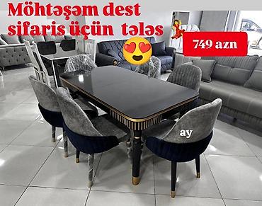 saloglu masalar: Mətbəx üçün, Yeni, Dördbucaq masa, 6 stul — 1