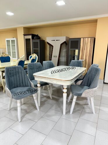 Masa və oturacaq dəstləri: Qonaq otağı üçün, Yeni, Açılmayan, Dördbucaq masa, 6 stul — 24