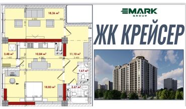 1 ком студия: 2 бөлмө, 74 кв. м, Элитка, 3 кабат, ПСО (өзү оңдоп түзөтүп бүтүү үчүн)