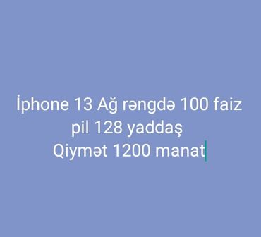 iphone 13 qiymət: IPhone 13, 128 GB, Ağ