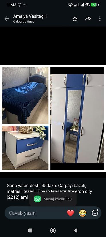 Gənc yataq desti 450azn. Çarpayi bazalı, matrası tezedi. Ünvan lalafo.az -da Gənc yataq desti 450azn. Çarpayi bazalı, matrası tezedi. Ünvan