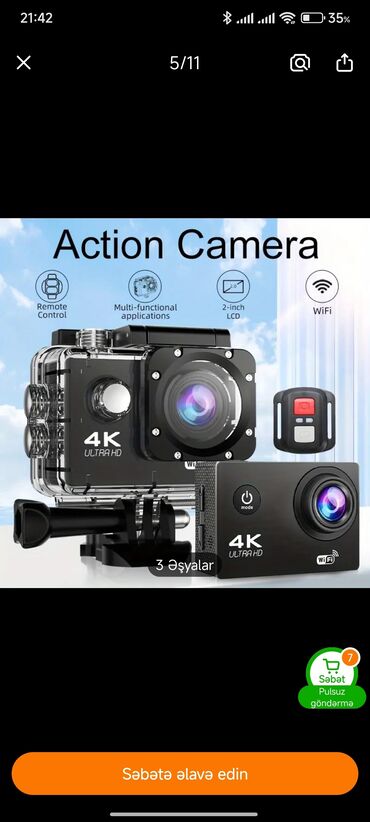 Videokameralar: Action camera satılır təzədir heç işlənməyib temudan alınıb sadəcə