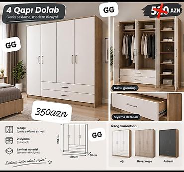 4 qapılı geyim dolabı – geniş saxlama, modern dizayn Xüsusiyyətlər: -