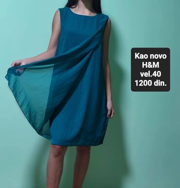 hm zenske haljine: H&M L (EU 40), bоја - Tirkizna, Top (bez rukava)
