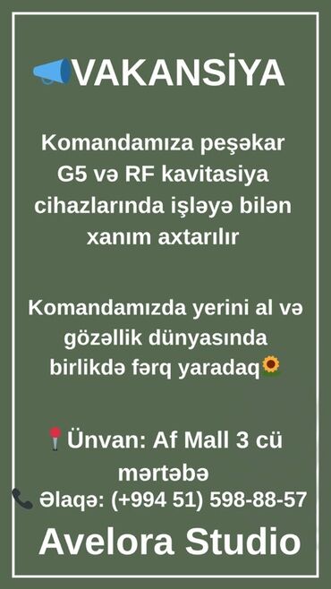 qadın işləri: Komandamıza peşəkar G5 və RF kavitasiya cihazlarında işləyə bilən