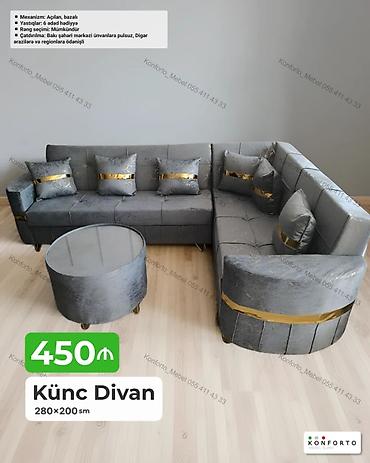Divanlar: Künc Divan – 280×200 sm - Açılan, bazalı mexanizm - 6 ədəd dekorativ — 1