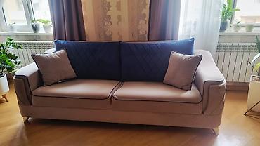 Divanlar: Çevrilən yumşaq divan - Rəng: bej korpus, tünd mavi iri arxa — 1