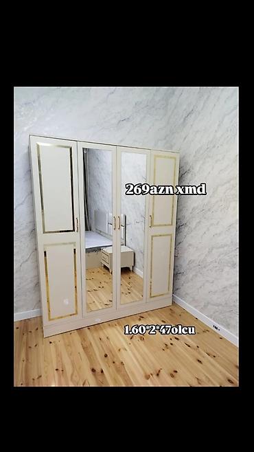 seyf dolab: Dördkapılı paltar şkafı - Rəng: krem tonlarda, qızılı haşiyələr - Ön — 1