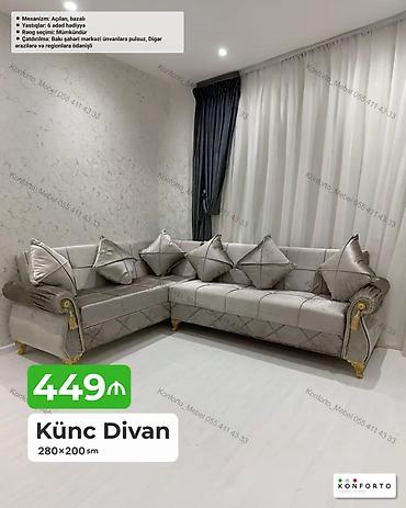 Divanlar: Künc divan – 280×200 sm - Açılan mexanizm, bazalı - 6 ədəd yastıq — 1