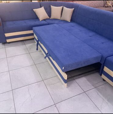 купить диван раскладной недорого: Угловой диван, цвет - Синий, Б/у