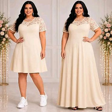 duge: Elegantna ženska haljina sa čipkastim gornjim delom – plus size. - — 5