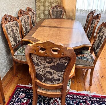 раскладной стол на кухню: Qonaq otağı üçün, İşlənmiş, Açılan, Dördbucaq masa, 8 stul