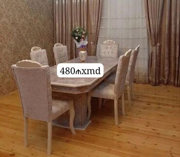 Masa və oturacaq dəstləri: Qonaq otağı üçün, Yeni, Açılmayan, Oval masa, 6 stul — 9