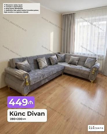 Künc Divan – 280×200 sm - Mexanizm: açılan, bazalı (yataq funksiyası