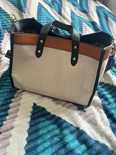 детские часы для мальчиков: Сумка-тоут COACH Leatherware - Материал: плотный текстиль в бежевом — 3