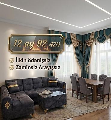 kreditle mebel sifarisi: Qonaq otağı mebel dəsti - Yumşaq parça ilə işlənmiş L formalı künc — 1