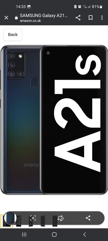 samsunq a 21s: Samsung Galaxy A21S, 32 GB, Barmaq izi