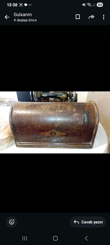 Qədim tikiş maşınları: Məhsul: Antik “Singer” mexaniki tikiş maşını və taxta qapaqlı bazası — 4