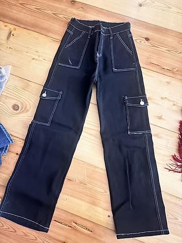buraxılış paltarları b: 3 cüt şalvar dəsti 1) Açıq mavi mom-jeans - Yüksək belli - Konik — 3