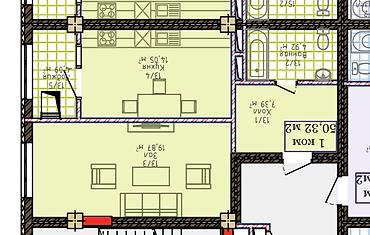 rich home: 1 комната, 51 м², Ошский мкр., Элитка, 11 этаж, ПСО (под самоотделку) — 2