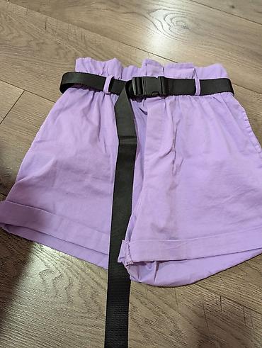calcedonia helanke: Ljubičaste ženske šorts-pantalone sa visokim strukom i paper-bag — 1